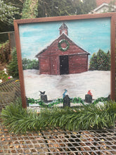 Load image into Gallery viewer, Christmas Barn with Winter Birds - Original Framed Artwork on Reclaimed Wood