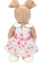 Load image into Gallery viewer, Plush toy rabbit wearing a floral dress on a white background