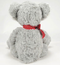 Load image into Gallery viewer, Gray teddy bear with a red bow on a white background
Details
