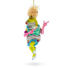 Load image into Gallery viewer, Decorative frog ornament in a colorful dress on a white background