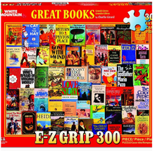 Load image into Gallery viewer, Jigsaw puzzle box featuring covers of famous books with a colorful design.