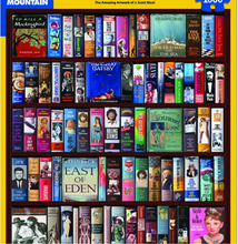Load image into Gallery viewer, Jigsaw puzzle with book cover illustrations on a yellow border