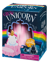 Load image into Gallery viewer, Grow Unicorn toy packaging with a unicorn illustration and rainbow elements.