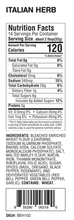 Load image into Gallery viewer, Nutrition label for Italian Herb seasoning with serving size, calories, and ingredient list.