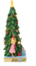Load image into Gallery viewer, Decorative Christmas tree figurine with a girl and presents on a white background