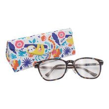 Load image into Gallery viewer, Pair of glasses with a colorful floral case on a white background