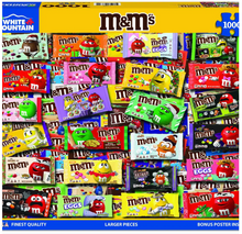 Load image into Gallery viewer, M&M's puzzle packaging with colorful M&M characters on a blue background