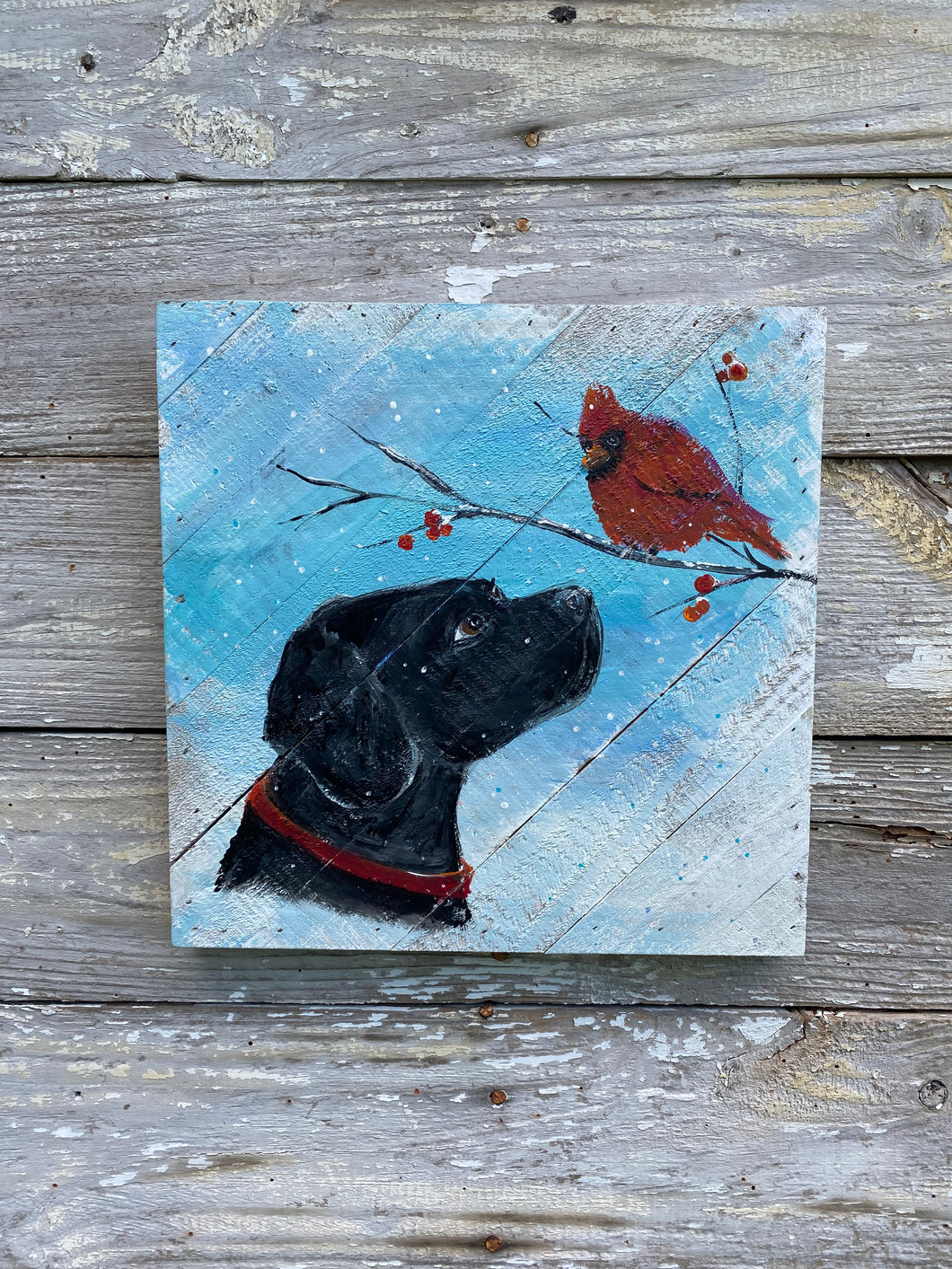 Winter Friends - Hand-painted Wooden Square Pallet Wood Wall Decor