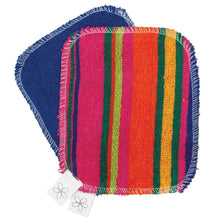Load image into Gallery viewer, Colorful striped cloth with a blue border on a white background