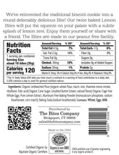 Load image into Gallery viewer, Nutrition label and product description for Lemon Bites cookies on a white background