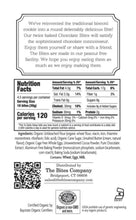 Load image into Gallery viewer, Nutrition label and product information for a brand of chocolate bites on a white background.