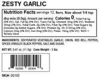 Load image into Gallery viewer, Nutrition facts label for Zesty Garlic dry mix on a white background