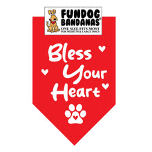 Load image into Gallery viewer, Bless Your Heart Bandana 100% Cotton Dog Bandanas: Red / One Size Fits Most for Medium to Large Dogs