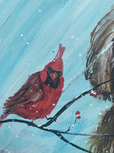 Load image into Gallery viewer, Doodle Dog and Cardinal- Hand-painted Wooden Square Pallet Wood Wall Decor
