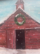 Load image into Gallery viewer, Christmas Barn with Winter Birds - Original Framed Artwork on Reclaimed Wood
