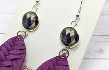 Load image into Gallery viewer, Glass and Leather Earrings - Purple Diamond- Handmade in North Carolina
