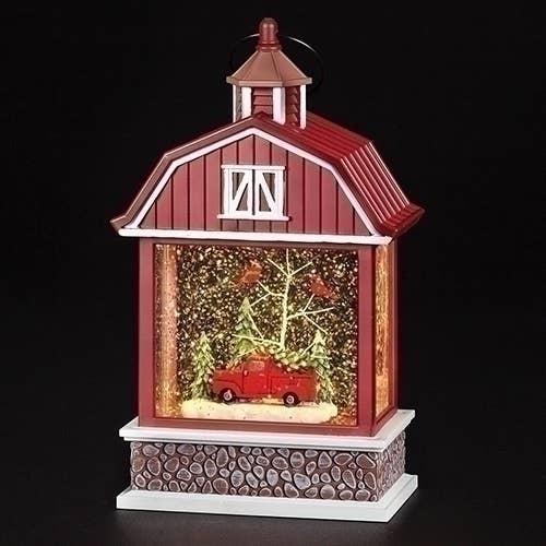 Lighted Swirl Barn with Truck and Cardinals Scene