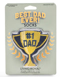 Packaged socks with '#1 Dad' design on a light gray background