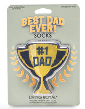 Load image into Gallery viewer, Packaged socks with '#1 Dad' design on a light gray background
