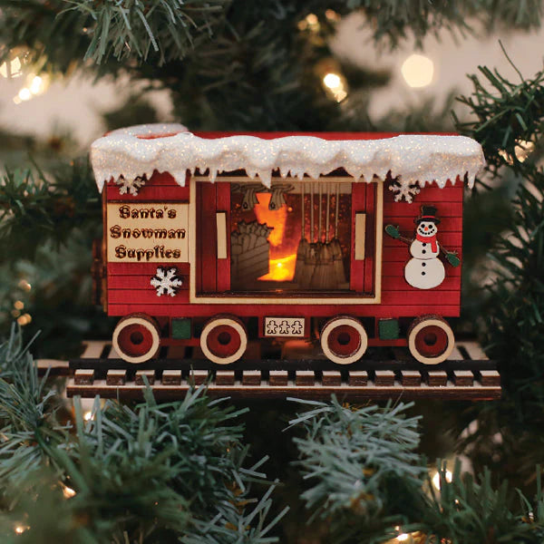 Ginger Cottages Santa's North Snowman Box Car - Illuminated