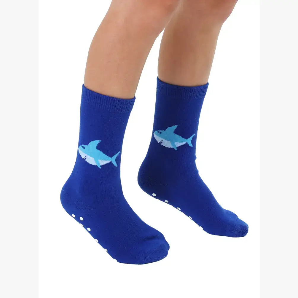 3D Packaged Crew Socks - Kids - Smiley Shark - Deep Blue - Children 4+