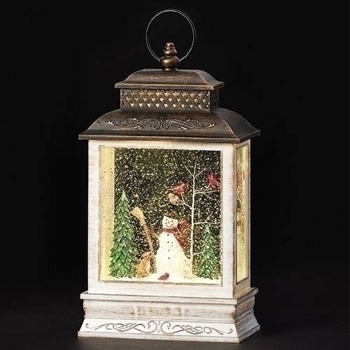 Lighted Swirl Snowman Square Lantern with Animals