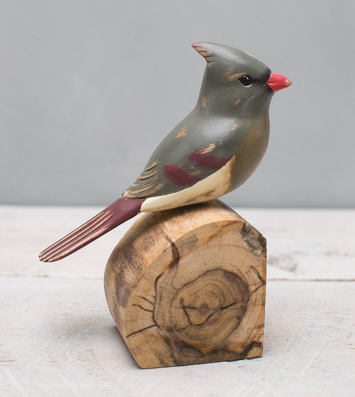 Cardinal - Female - 7"H - Hand Carved Ornament
