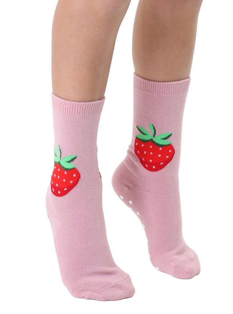 3D Packaged Crew Socks - Kids - Strawberry - Pink (ages 4+)