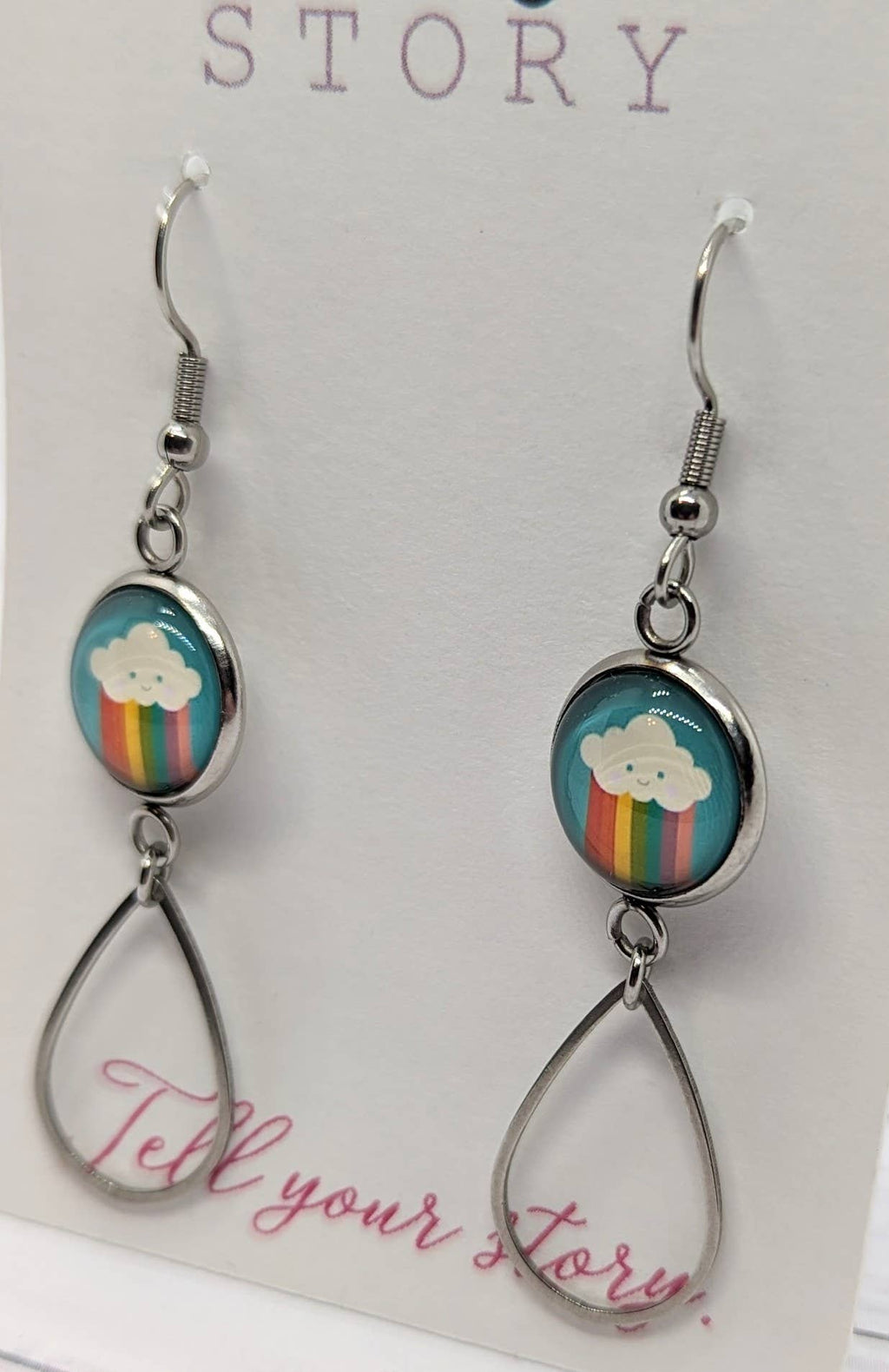 Rainbow Cloud Raindrop Earrings -Handmade in North Carolina