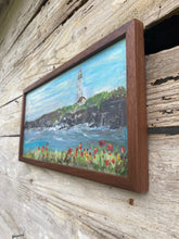 Load image into Gallery viewer, Lighthouse with Poppies - Original Framed Painting, Acrylic on Reclaimed Wood
