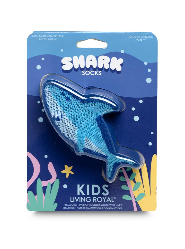 3D Packaged Crew Socks - Kids - Smiley Shark - Deep Blue - Children 4+