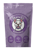 Purple package of Hazel's Choice pet treats with a cartoon dog illustration on a white background