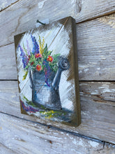 Load image into Gallery viewer, Watering Can with Flowers Original Hand Painted Pallet Wood Wall Decor
