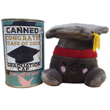 Load image into Gallery viewer, Canned Graduation Cap | Graduate Gift | Plush in Can w/Jokes: Pop Top Lid
