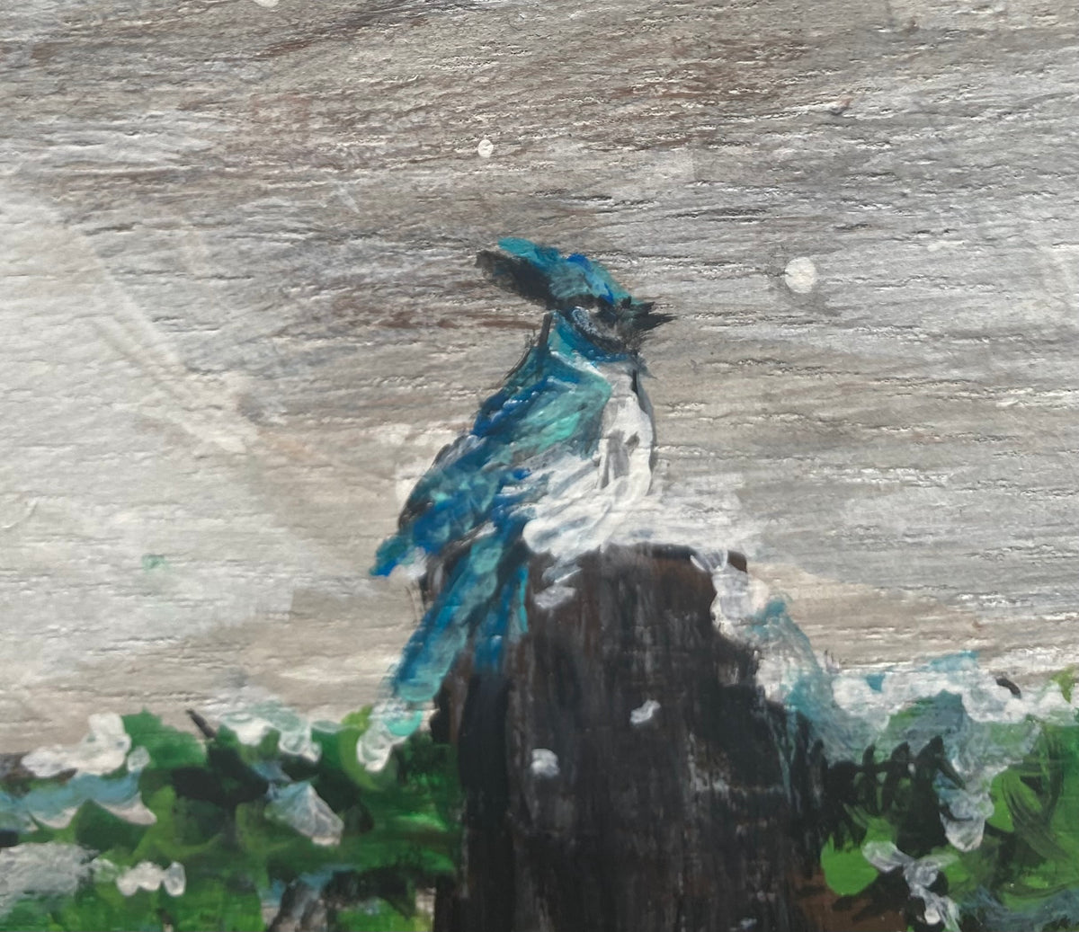 Christmas Barn with Winter Birds - Original Framed Artwork on Reclaimed Wood