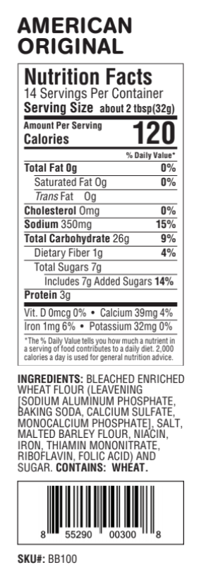 Nutrition facts label for a product with serving size, calories, and ingredient list.