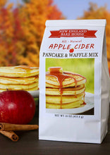 Load image into Gallery viewer, Bag of New England Bake House Apple Cider Pancake &amp; Waffle Mix with autumn background
