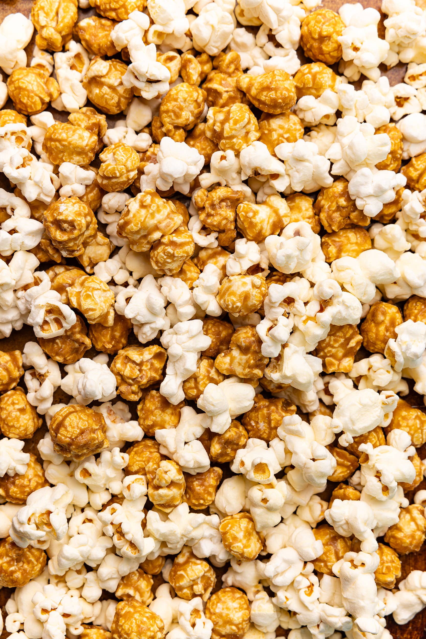 Close-up of a mix of yellow and white popcorn.