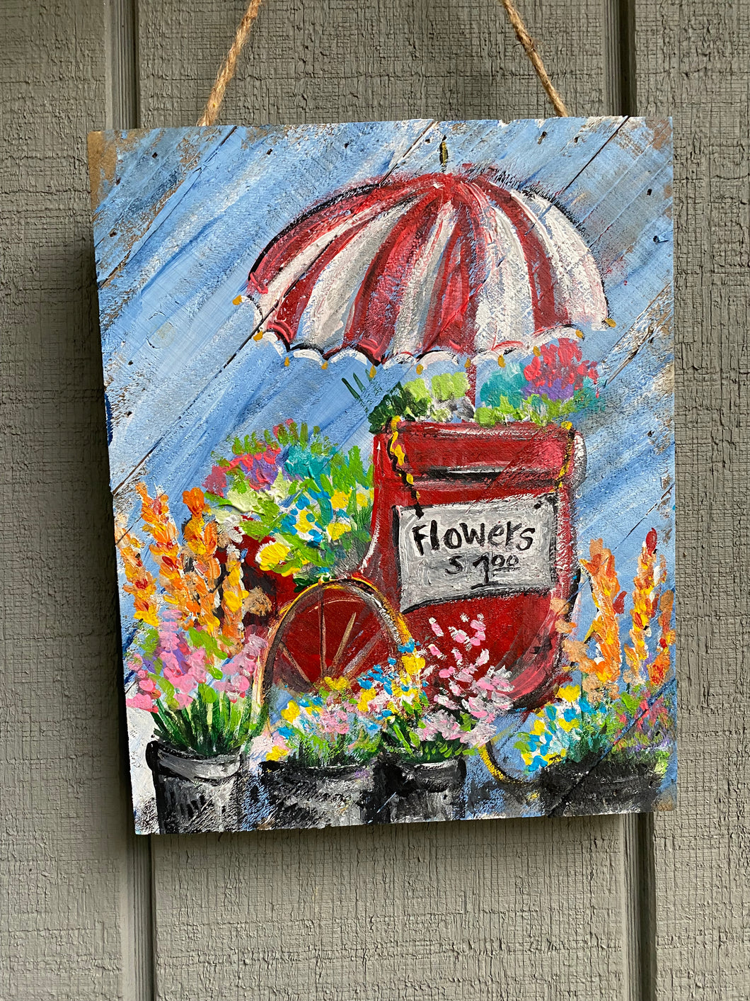 Flowers for Sale - Hand-painted Wooden Square Pallet Wood Wall Decor
