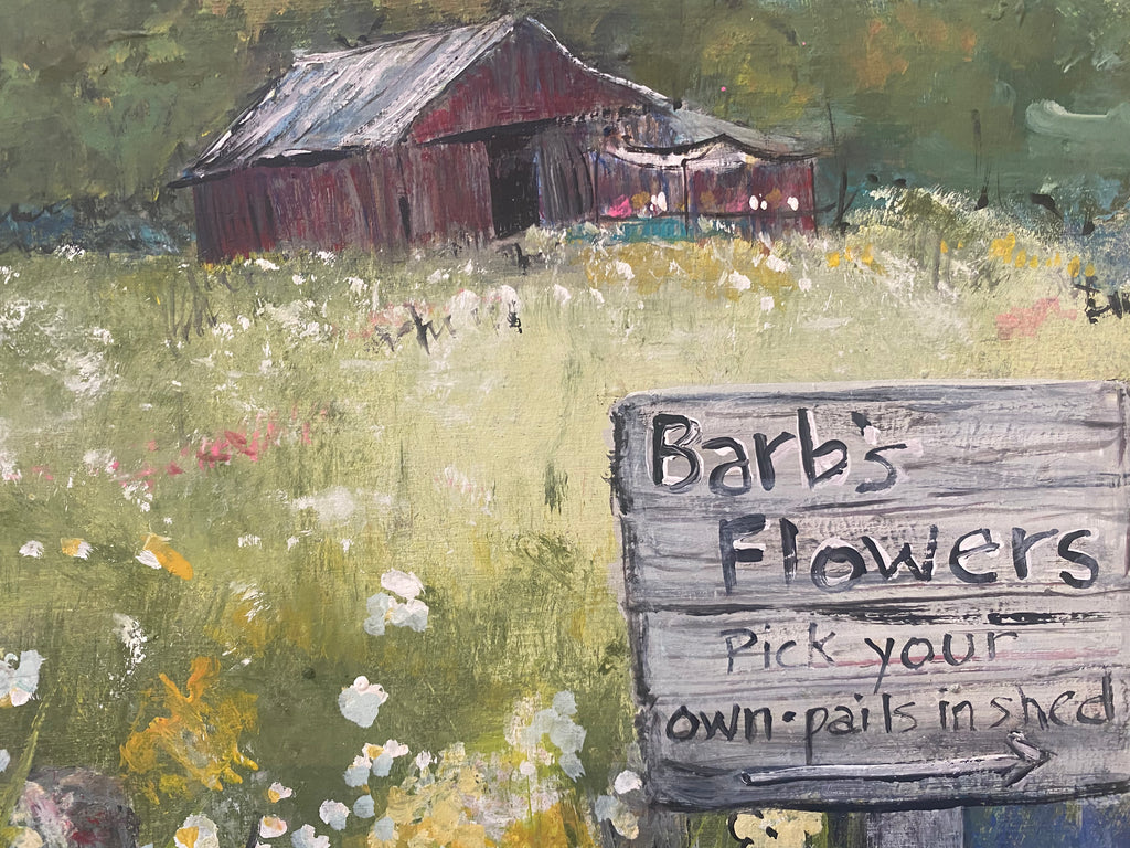 Barb's Flowers - Pick Your Own  Framed Original Painting on Reclaimed Wood