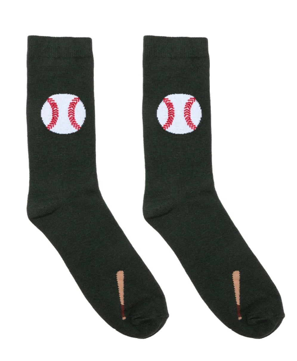 Black socks with baseball graphics on a white background