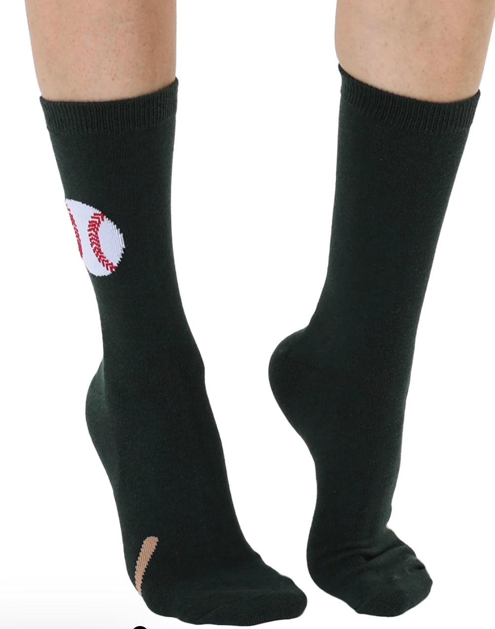 


Black socks with a logo on one foot against a white background