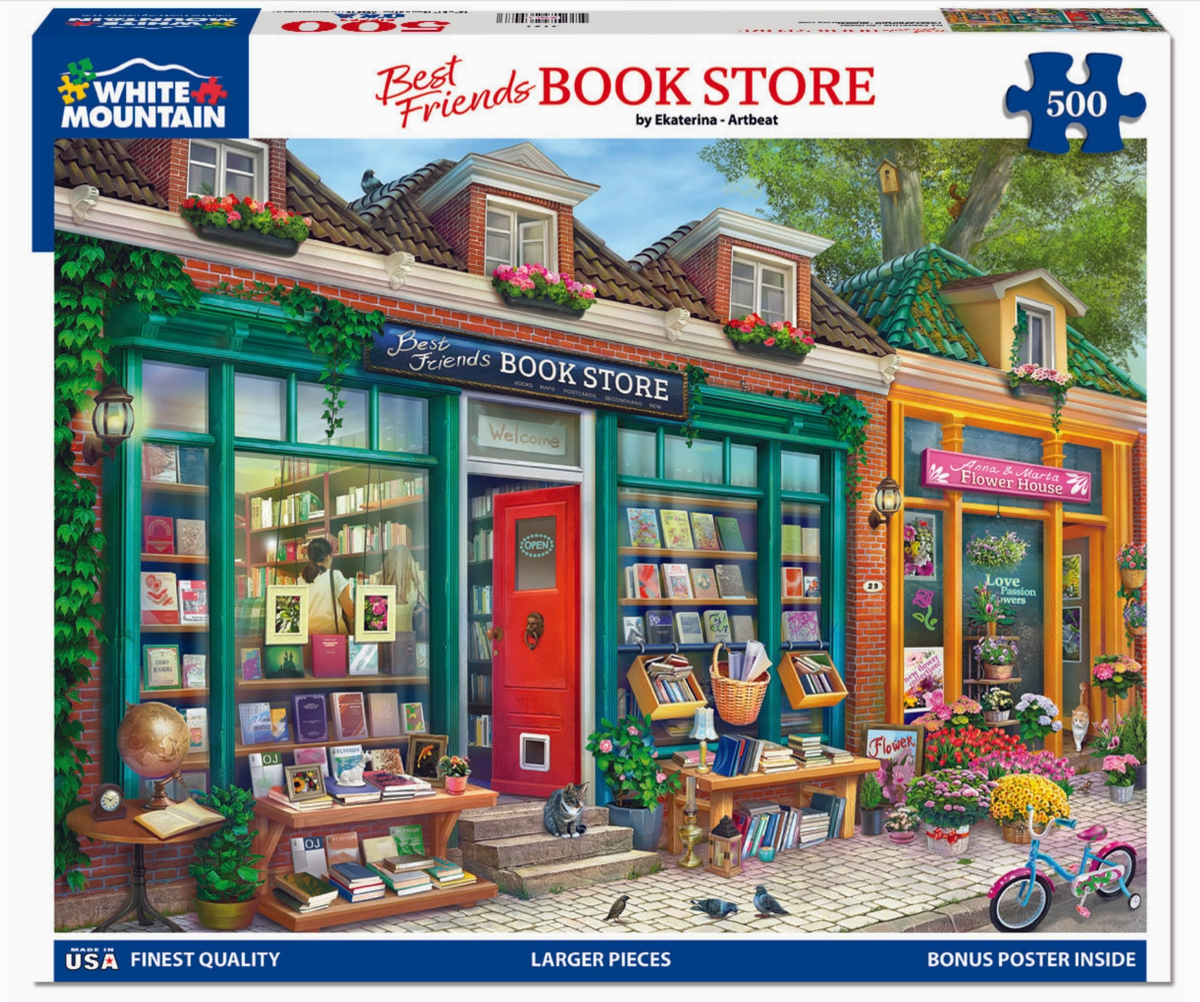 Jigsaw puzzle box for 'Best Friends Book Store' by White Mountain Puzzles