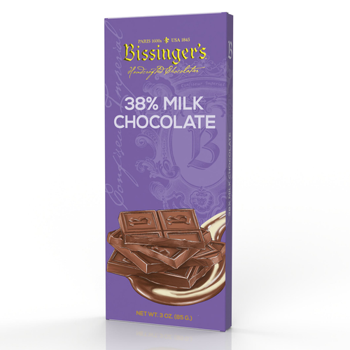Bissinger's 38% Milk Chocolate packaging on a white background