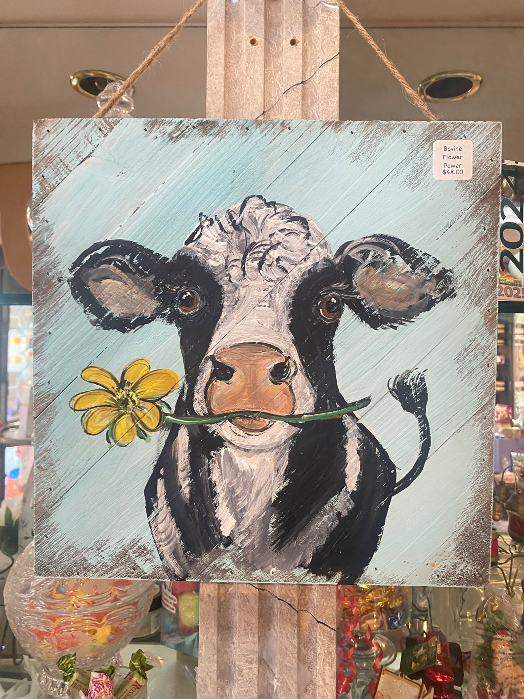 Bovine Flower Power - Original painting on wood