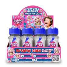 Load image into Gallery viewer, Box of Bubble Lick Birthday Cake flavored bubbles with child's face on packaging
