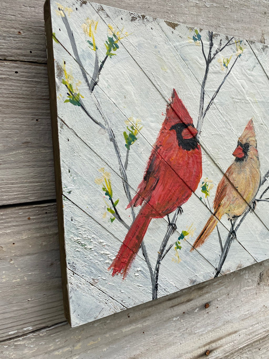 Cardinal Couple #51 - hand-painted pallet wall decor