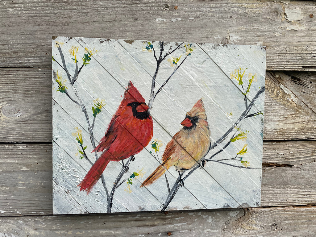 Cardinal Couple #51 - hand-painted pallet wall decor