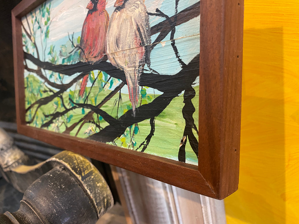 Original reclaimed wood painting “Cardinal Couple #71