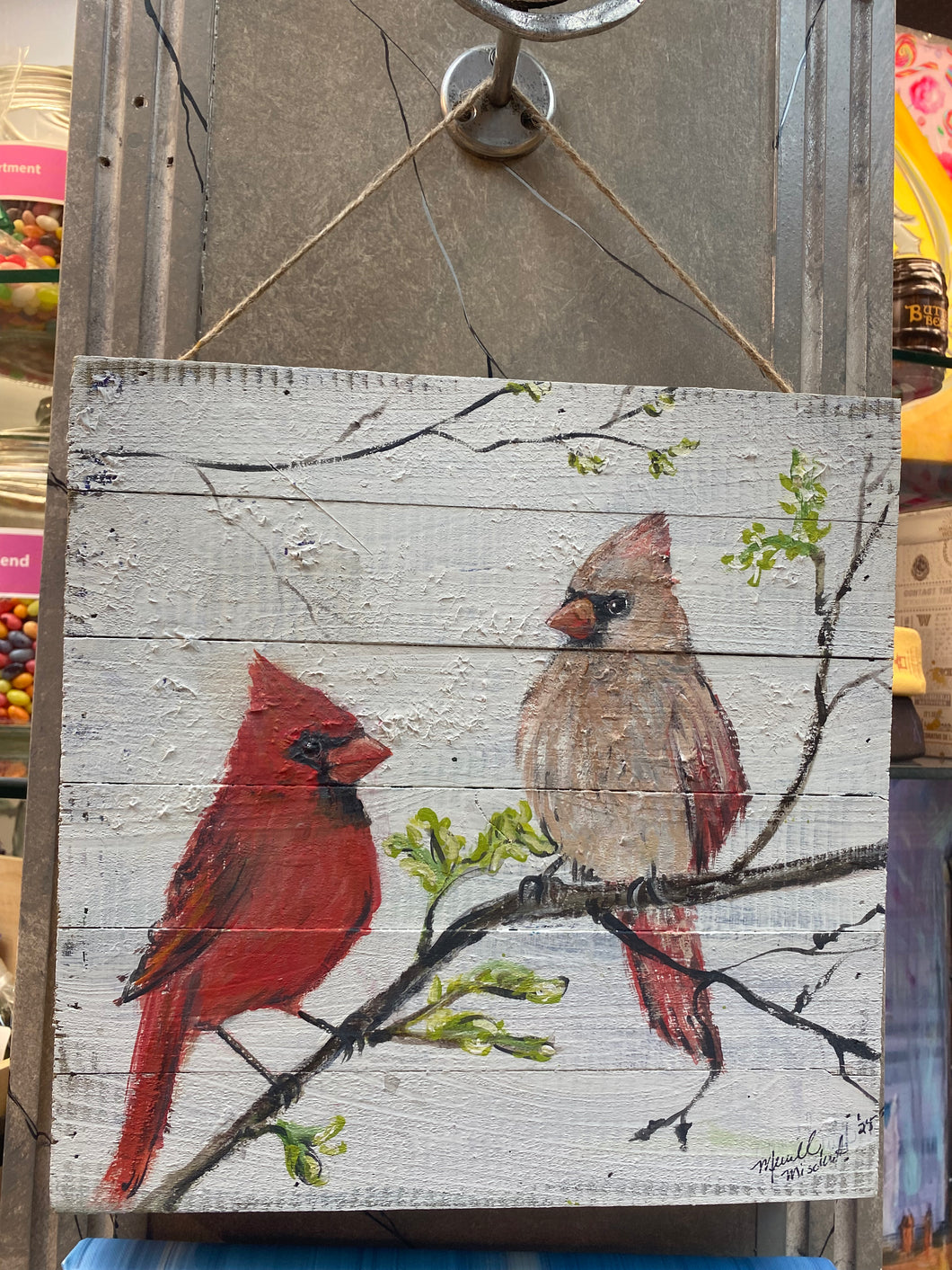 Cardinal Couple #57- Hand-painted Wooden Pallet Wall Decor